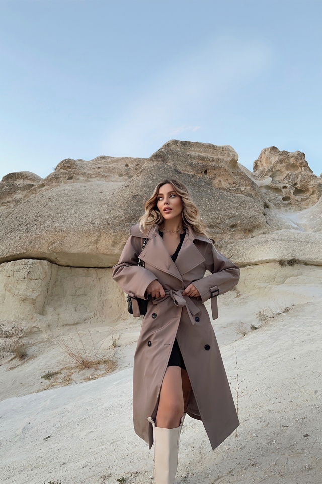 Color Of Sand Belted Sleeve Trenchcoat ATE1742 