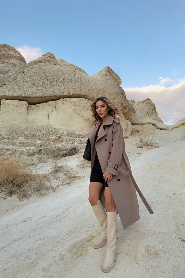 Color Of Sand Belted Sleeve Trenchcoat ATE1742 - 2