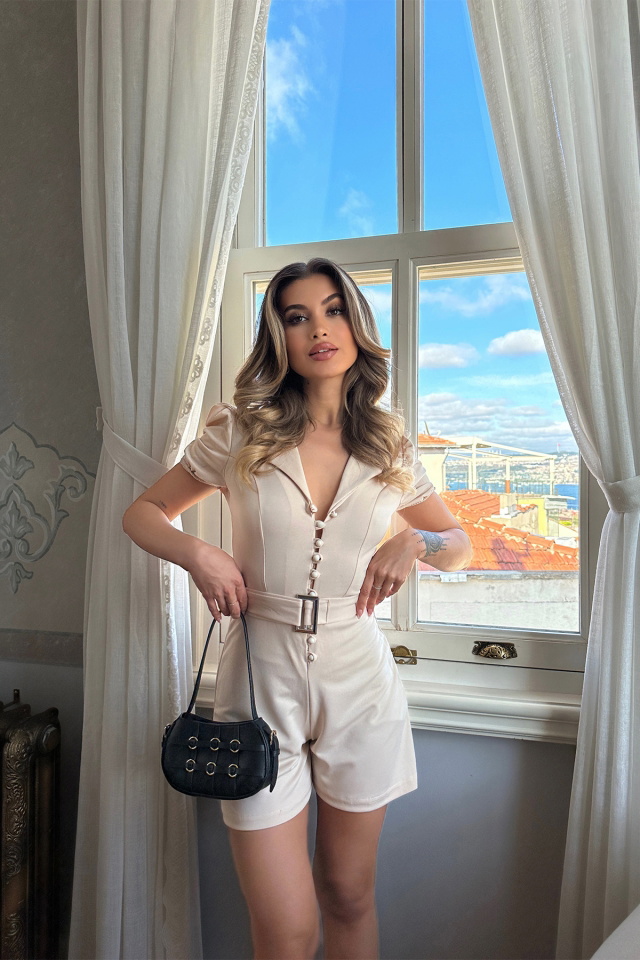 Cream Belt Detail Overalls ATE6282 - 4