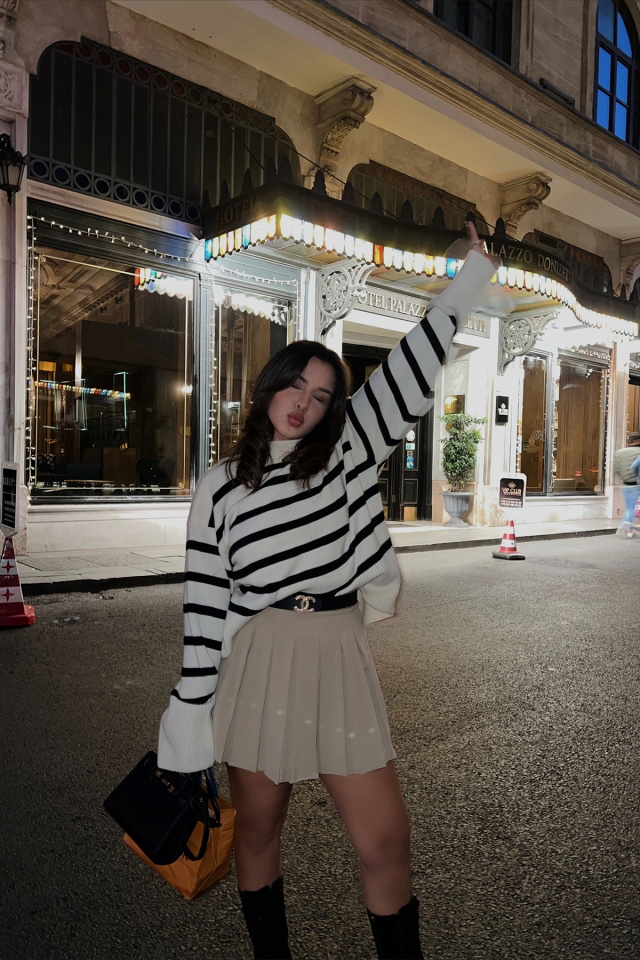 Cream-Black Lined Sweater ATE2236 - 1