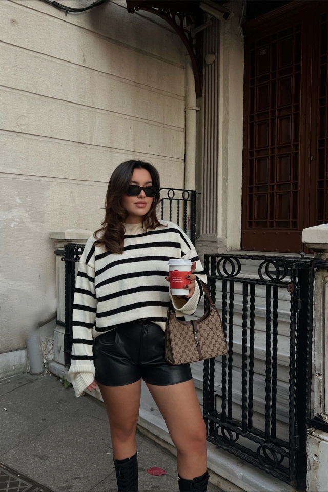 Cream-Black Lined Sweater ATE2236 - 2