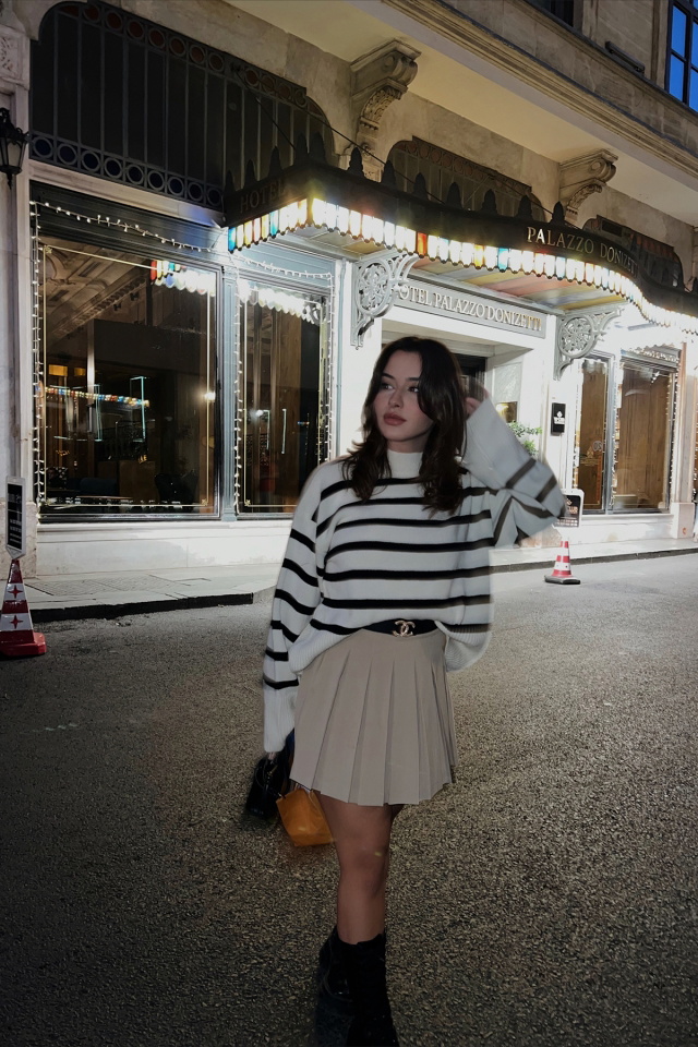 Cream-Black Lined Sweater ATE2236 - 4