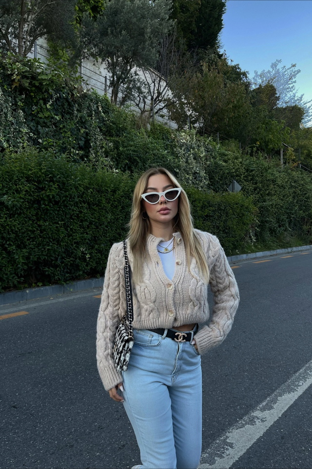 Cream Buttoned Cardigan ATE2026 - 1