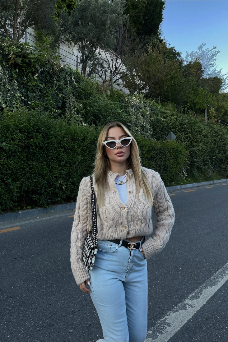 Cream Buttoned Cardigan ATE2026 - DEPPOT