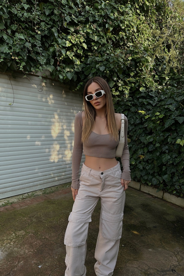 Cream Cargo Pocket Pants ATE4328 - 2