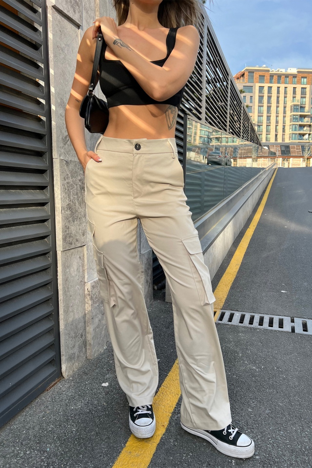 Cream Cargo Pocket Pants ATE6103 - 2