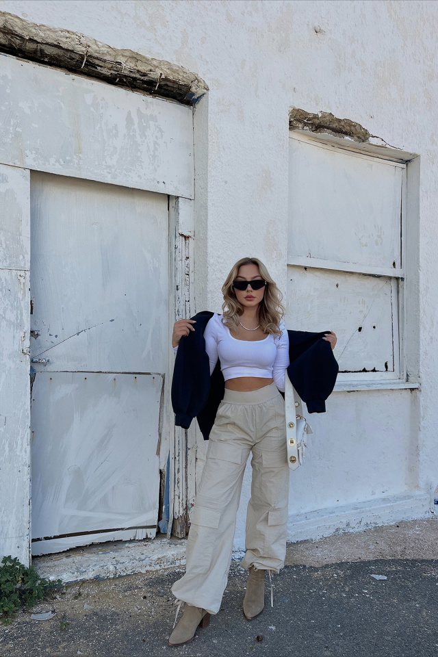 Cream Cargo Pocket Sweatpants ATE2006 