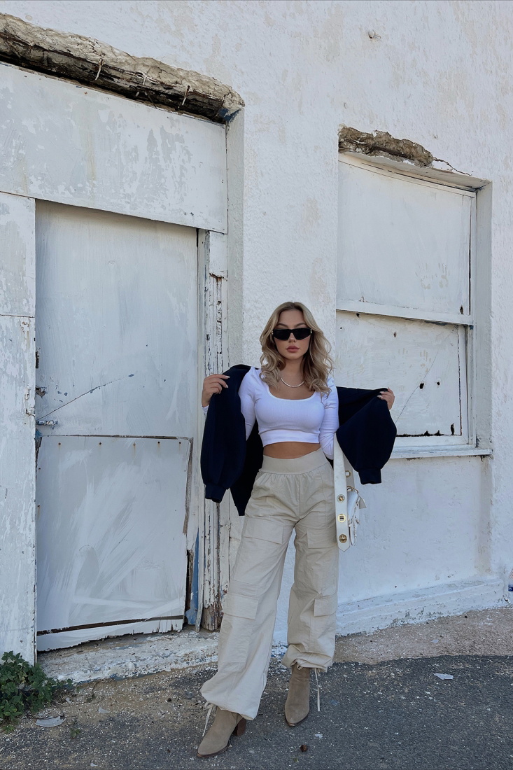 Cream Cargo Pocket Sweatpants ATE2006 - DK PİCk UP