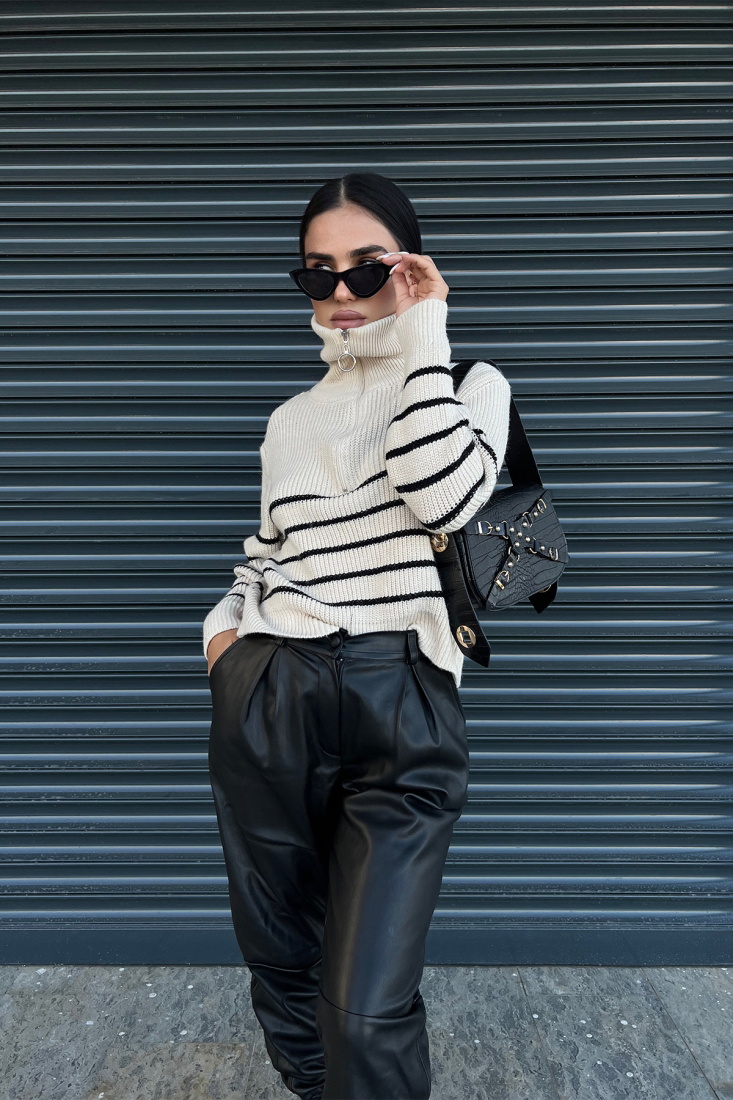 Cream Color Zipper Detail Knitwear ATE1945 - DEPPOT