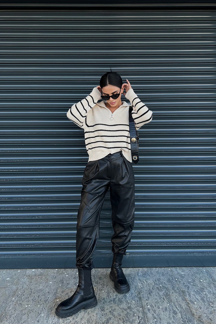 Cream Color Zipper Detail Knitwear ATE1945 - DEPPOT
