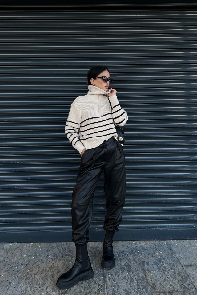 Cream Color Zipper Detail Knitwear ATE1945 - 6