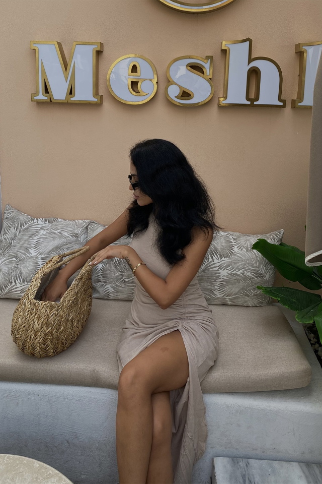Cream Deep Slit Dress ATE1887 - 4