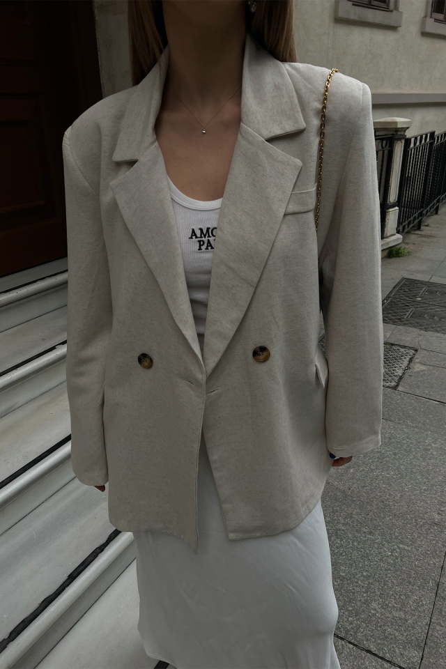 Cream Double Breasted Collar Jacket ATE5261 - 2