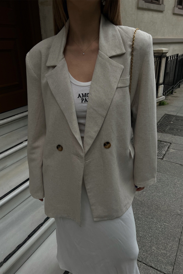 Cream Double Breasted Collar Jacket ATE5261 - EYYO