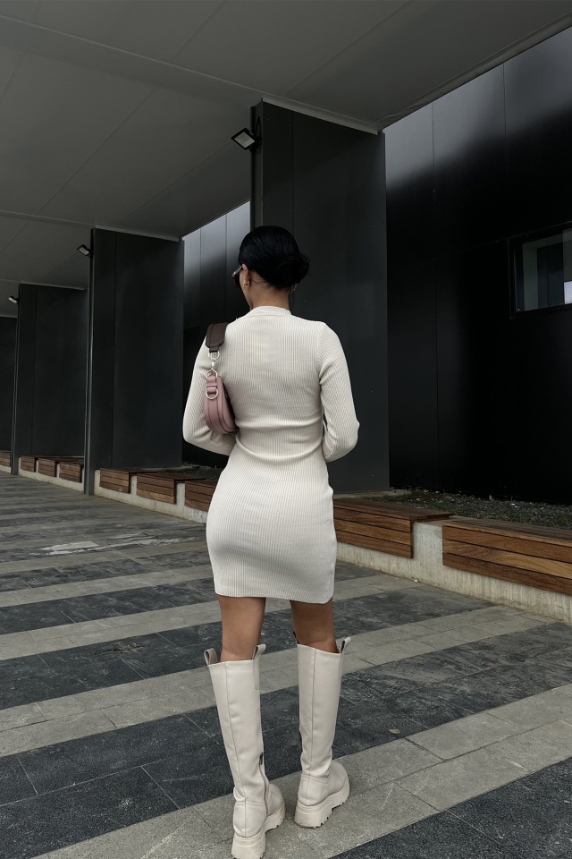 Cream Knitwear Laced Dress ATE2087 - 4