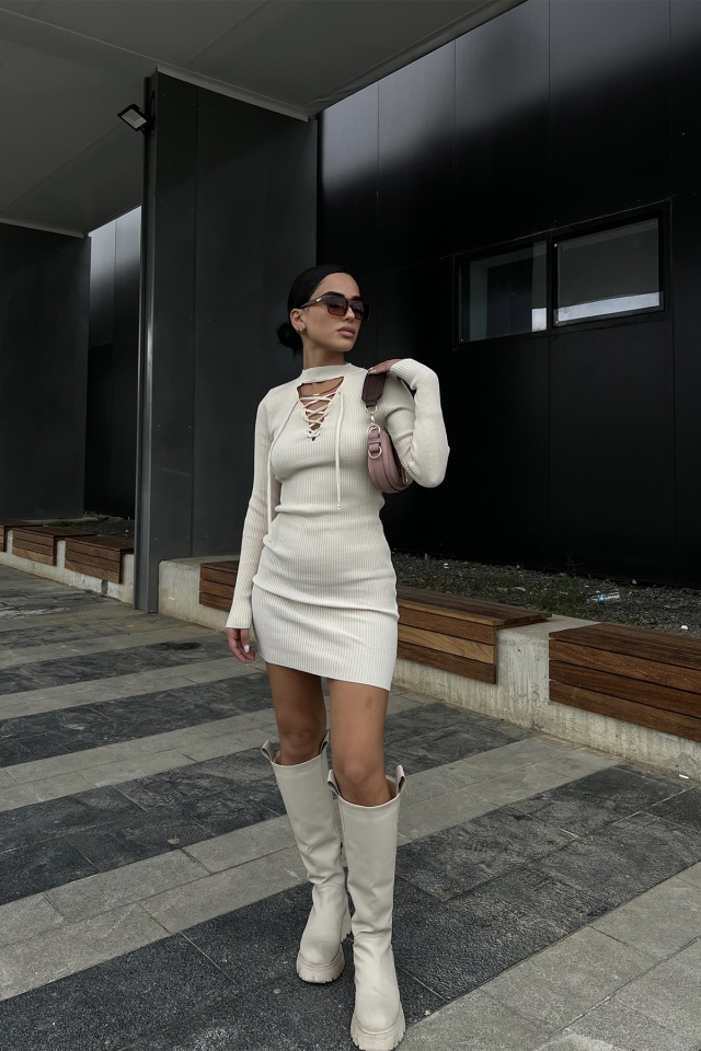 Cream Knitwear Laced Dress ATE2087 - 3