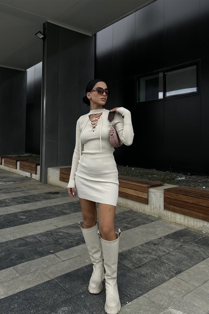 Cream Knitwear Laced Dress ATE2087 - DEPPOT