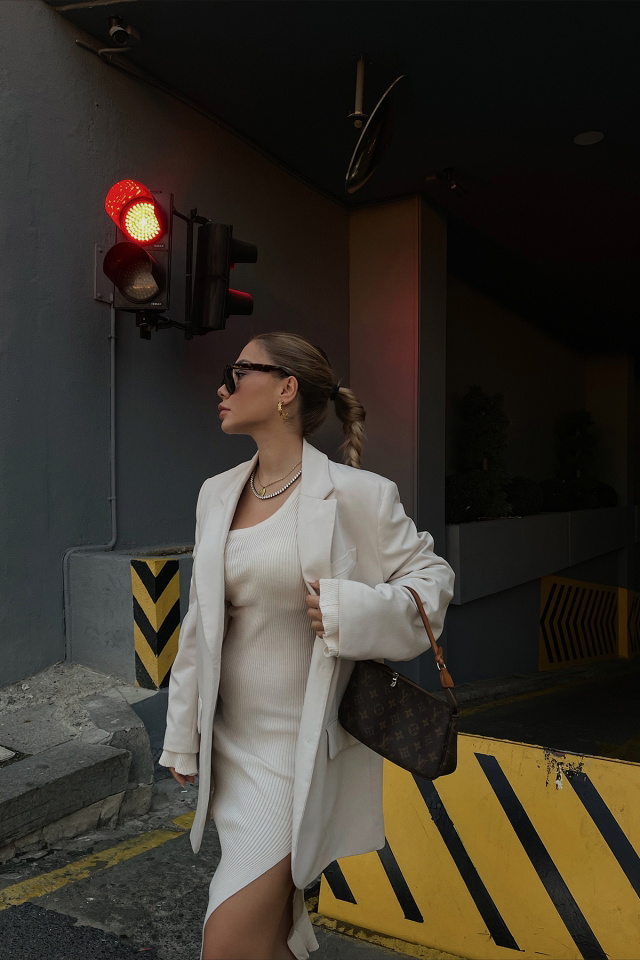 Cream Knitwear Slit Dress ATE2031 - 2