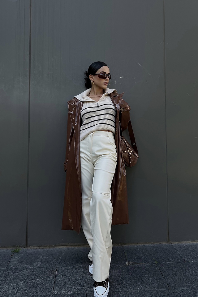 Cream Leather Pants ATE2210 - 6