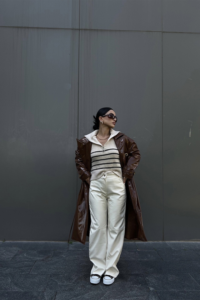 Cream Leather Pants ATE2210 - 5