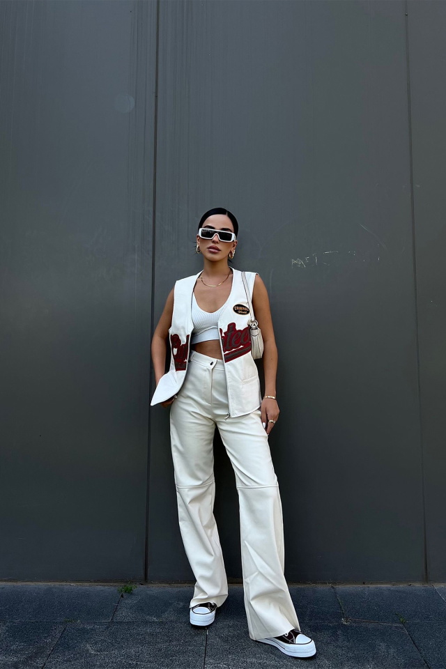 Cream Leather Pants ATE2210 - 3