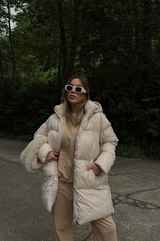 Cream Long Puffer Coat ATE2084 