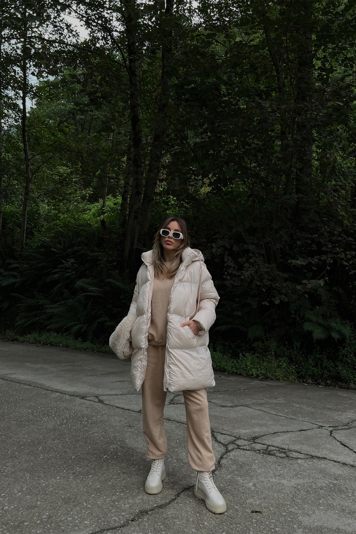 Cream Long Puffer Coat ATE2084 - LEVENT