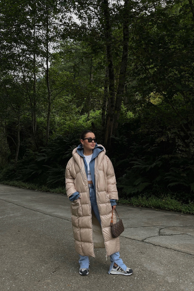 Cream Long Puffer Coat ATE2111 