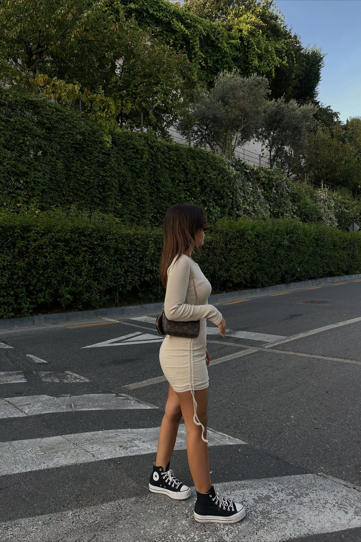 Cream Mini Dress ATE2039 - gecce