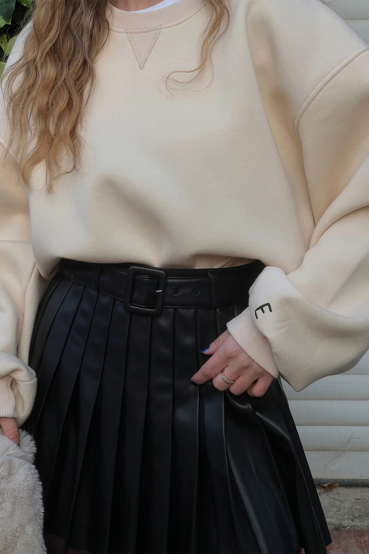 Cream Oversize Basic Sweat ATE3167 - EYYO