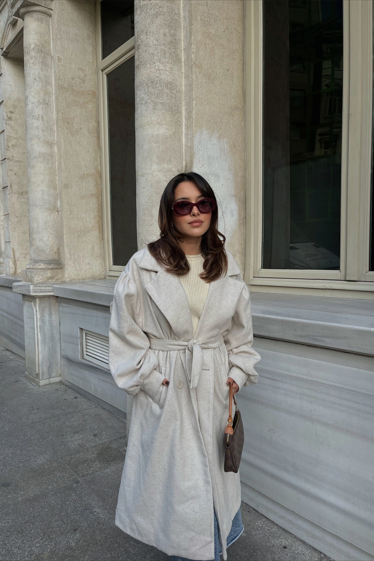 Cream Oversize Double Breasted Collar Coat ATE2368 - EYYO