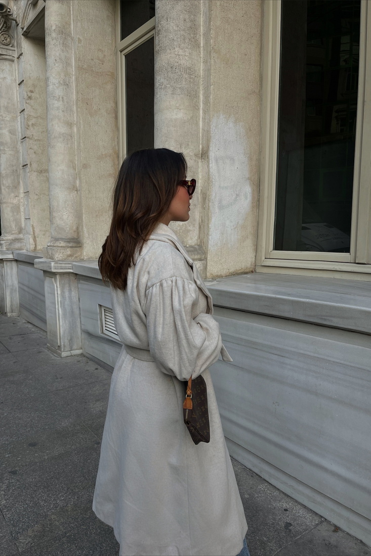 Cream Oversize Double Breasted Collar Coat ATE2368 - EYYO