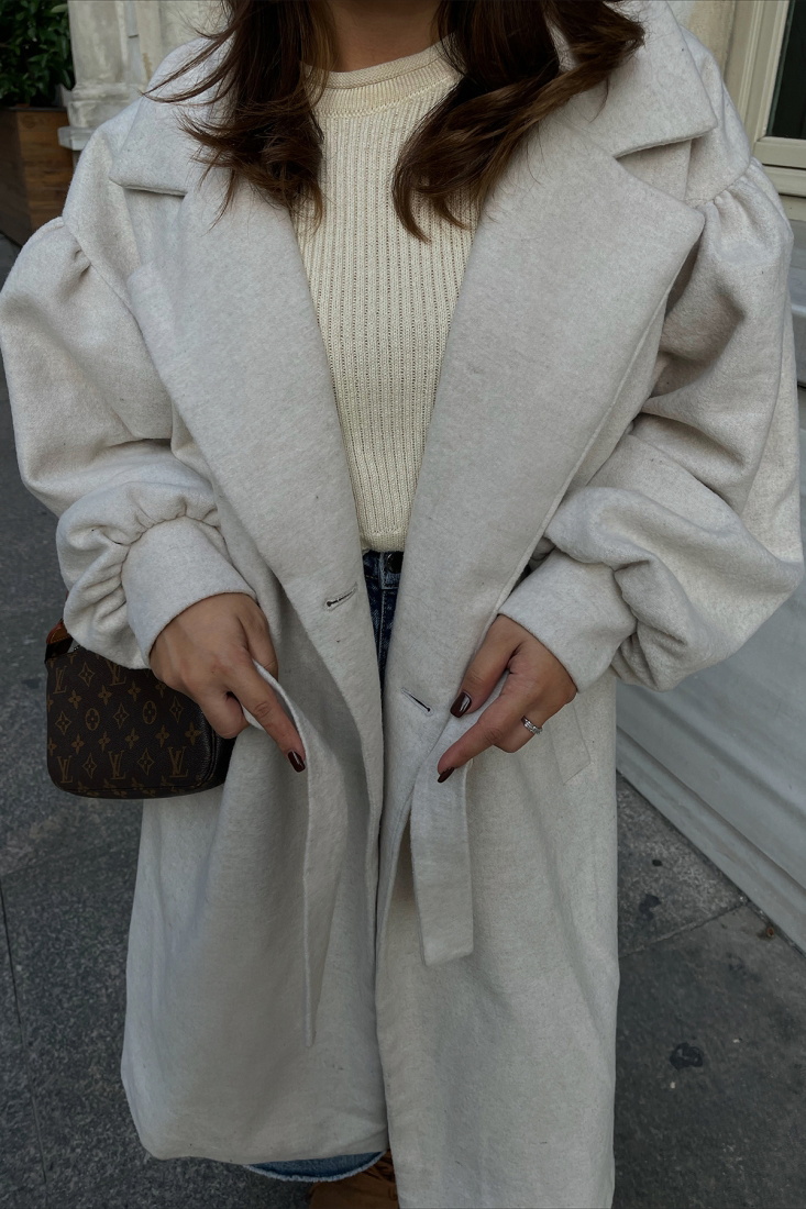 Cream Oversize Double Breasted Collar Coat ATE2368 - EYYO
