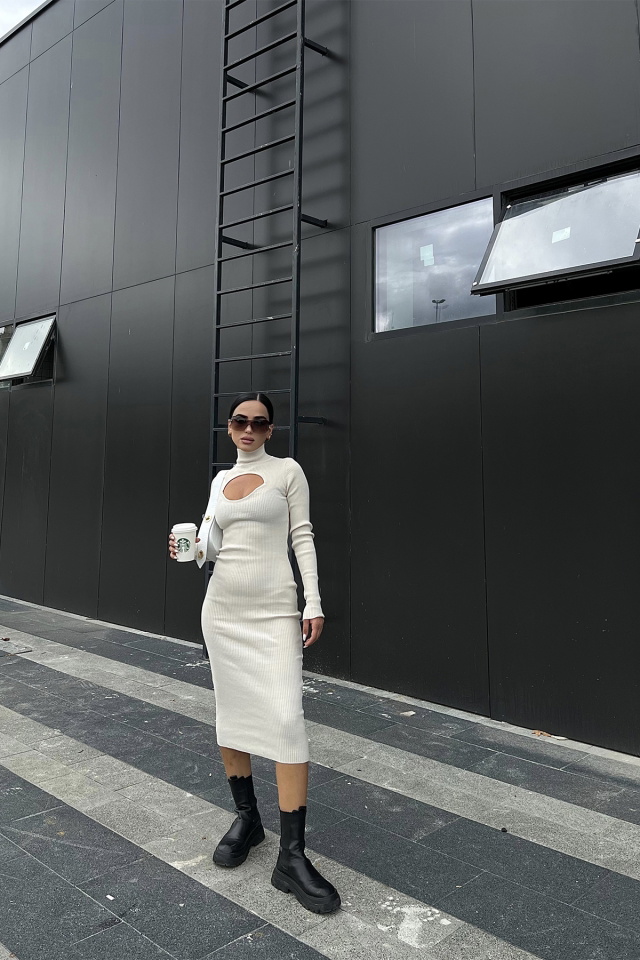 Cream Turtleneck Knitwear Dress ATE2050 - 2