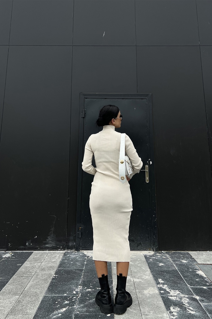 Cream Turtleneck Knitwear Dress ATE2050 - DEPPOT