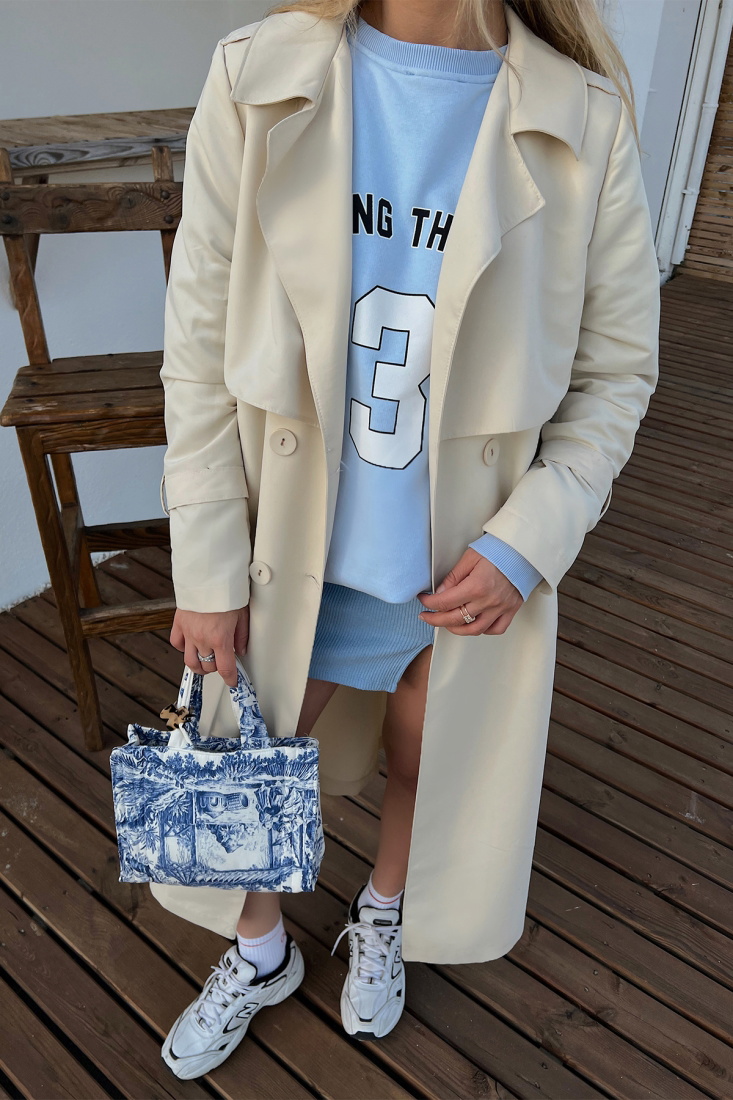 Cream Buttoned Trenchcoat ATE1476 - EYYO TOPTAN