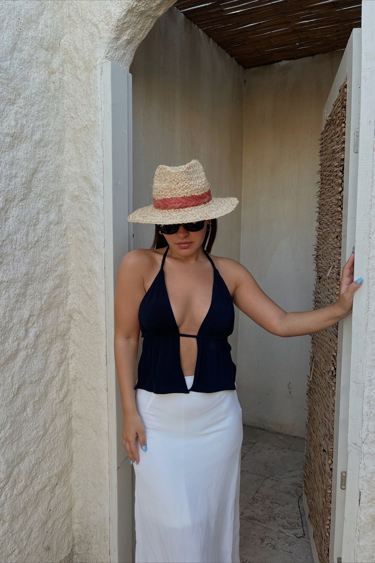 Dark Blue Laced Crop Top ATE1684 - DEPPOT