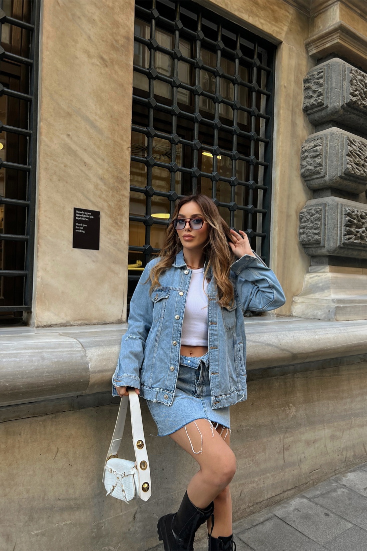 Double Breasted Collar Jean Jacket ATE2243 - EYYO