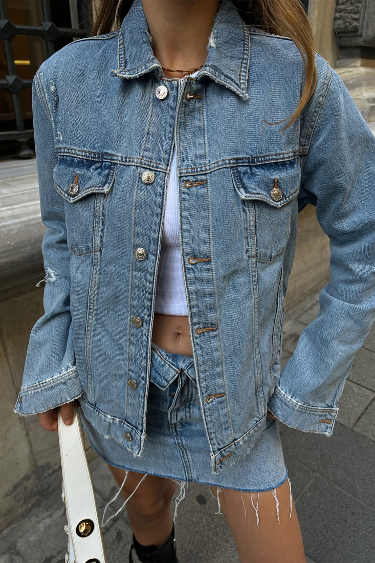 Double Breasted Collar Jean Jacket ATE2243 - EYYO
