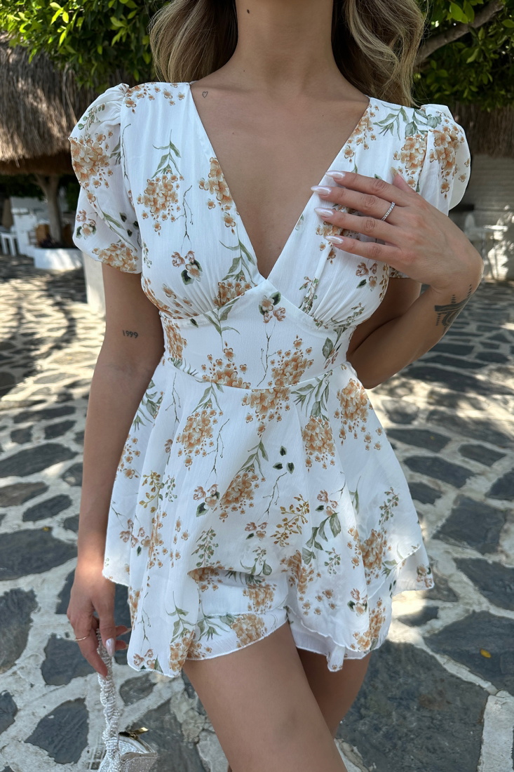 Double Breasted Flower Pattern V Collar Mini Dress ATE7015 - EYYO