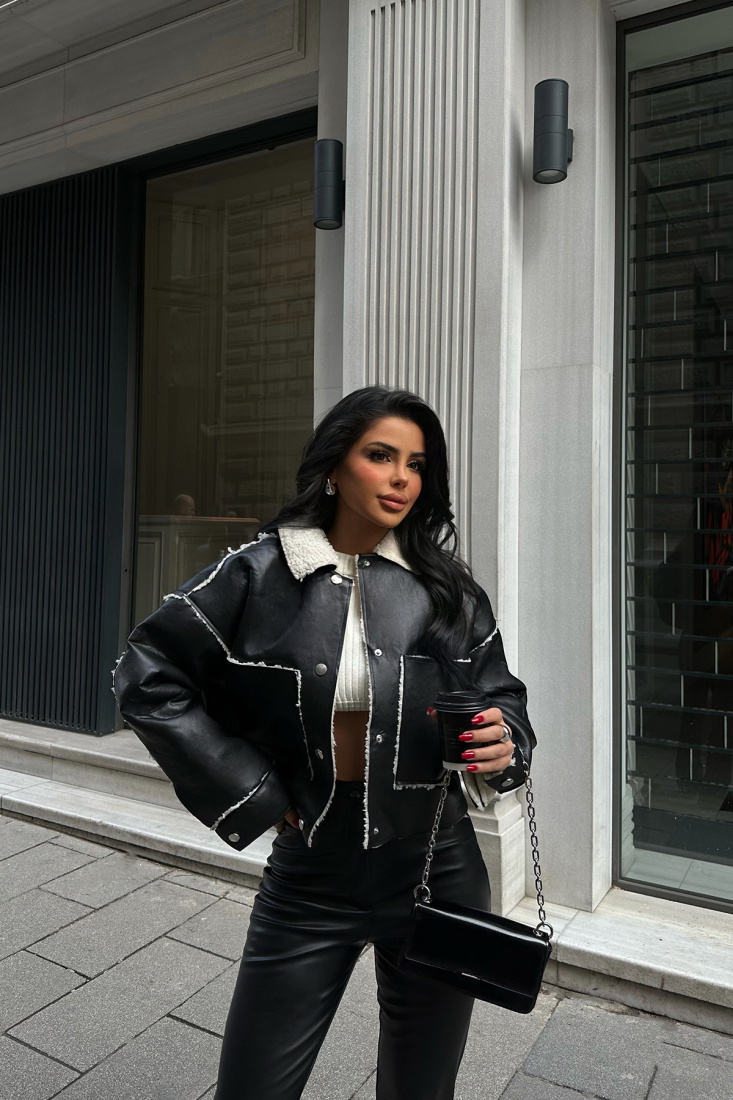 Double Side Faux Leather Coat ATE2629 - EYYO