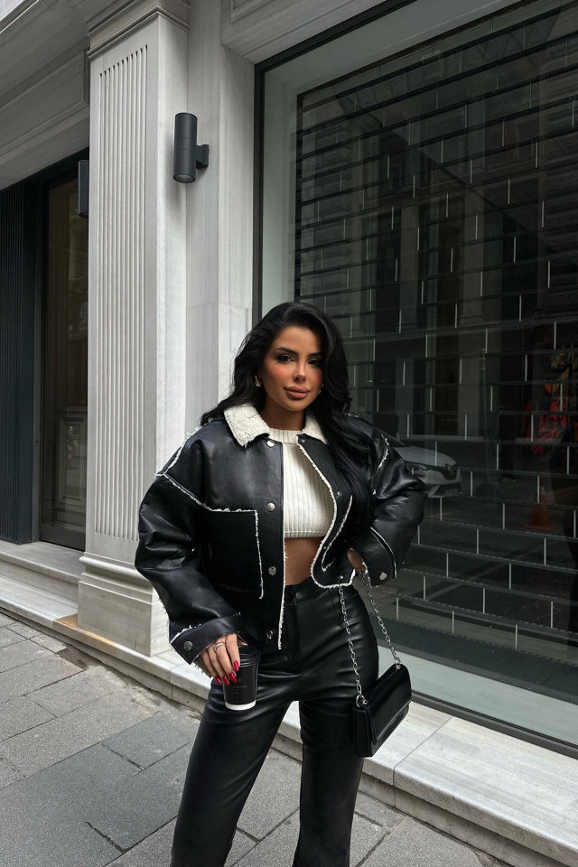 Double Side Faux Leather Coat ATE2629 - 4