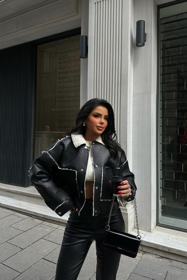 Double Side Faux Leather Coat ATE2629 - 3