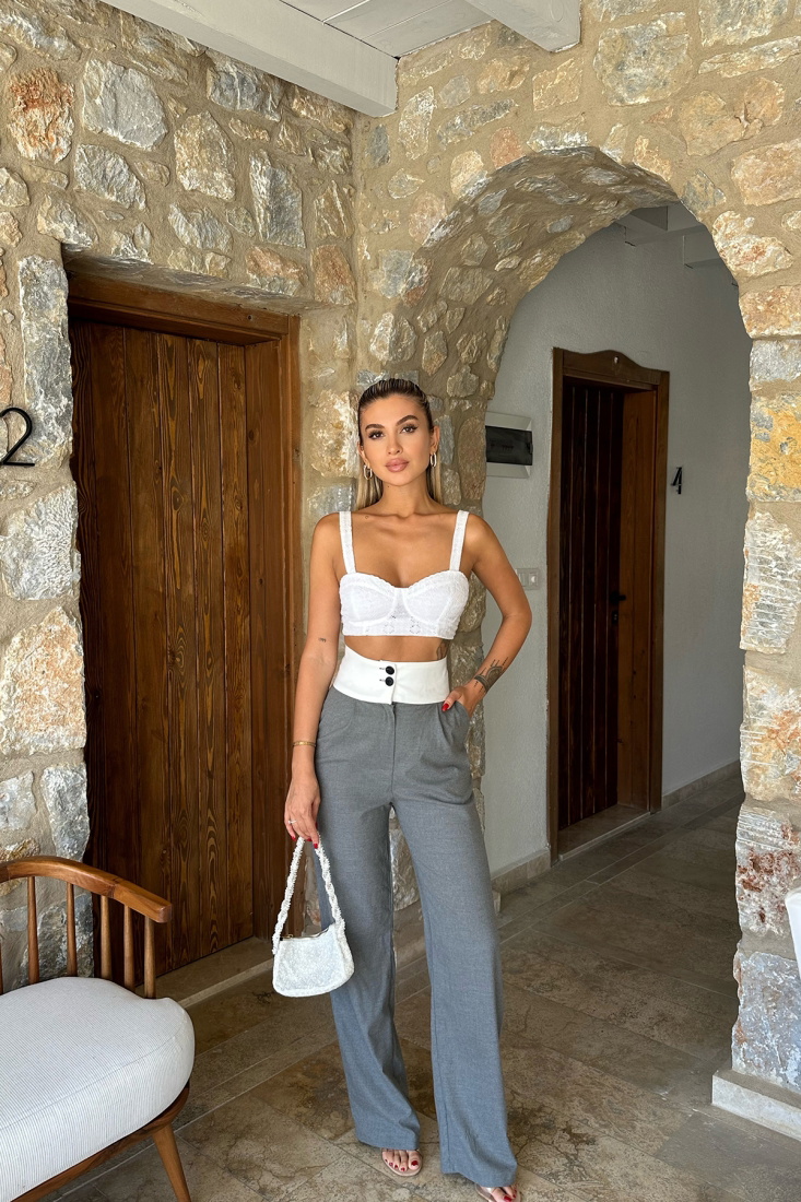 Düğme Detay Yüksek Bel Pantolon ATE8100 - EYYO