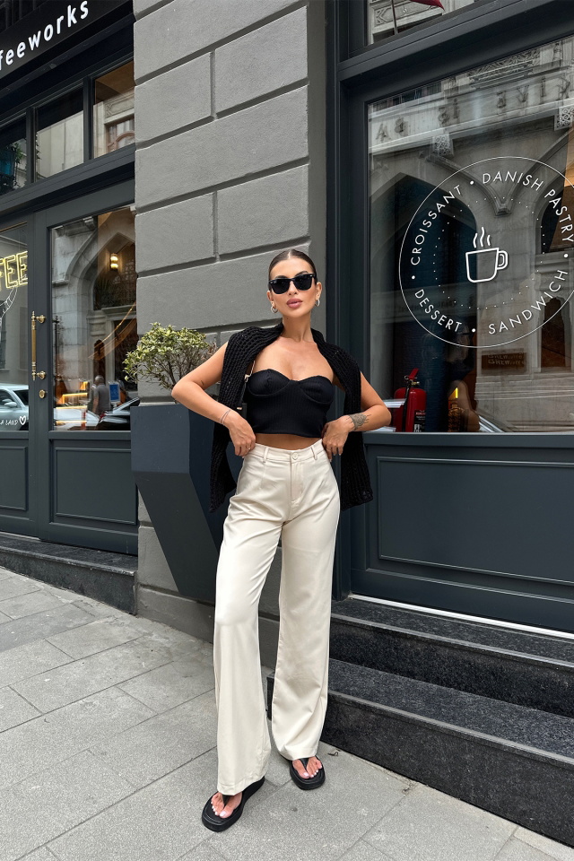 Ecru High Waist Pants ATE7107 - 3