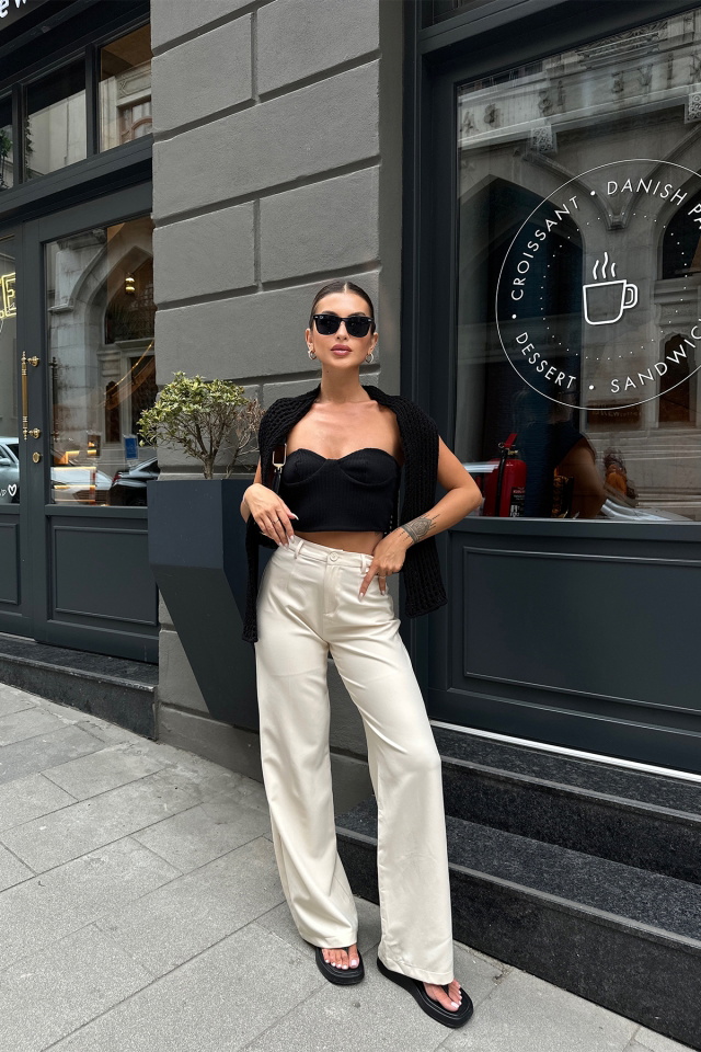 Ecru High Waist Pants ATE7107 - 4