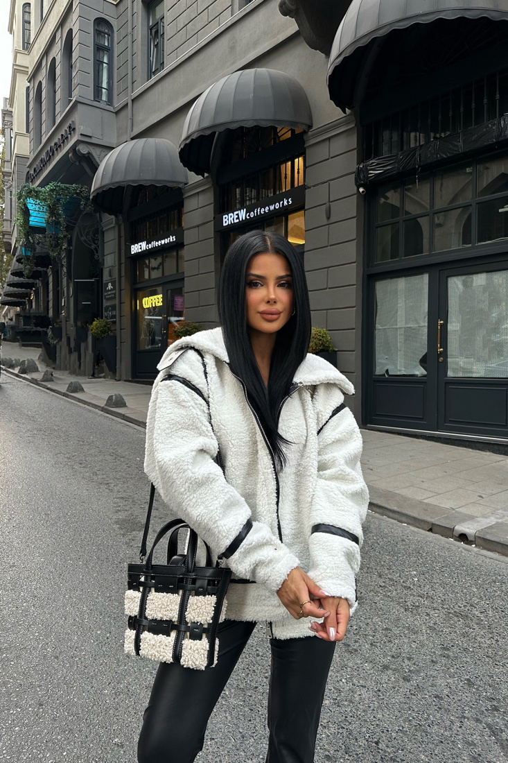 Ekru Kemer Detay Fermuarlı Ceket ATE-0232 - EYYO