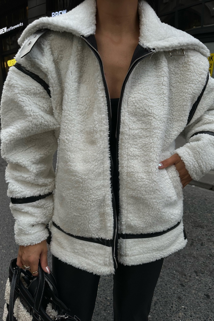 Ekru Kemer Detay Fermuarlı Ceket ATE-0232 - EYYO