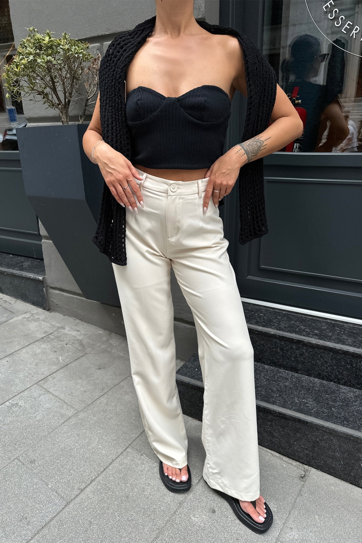 Ekru Yüksek Bel Pantolon ATE7107 - EYYO