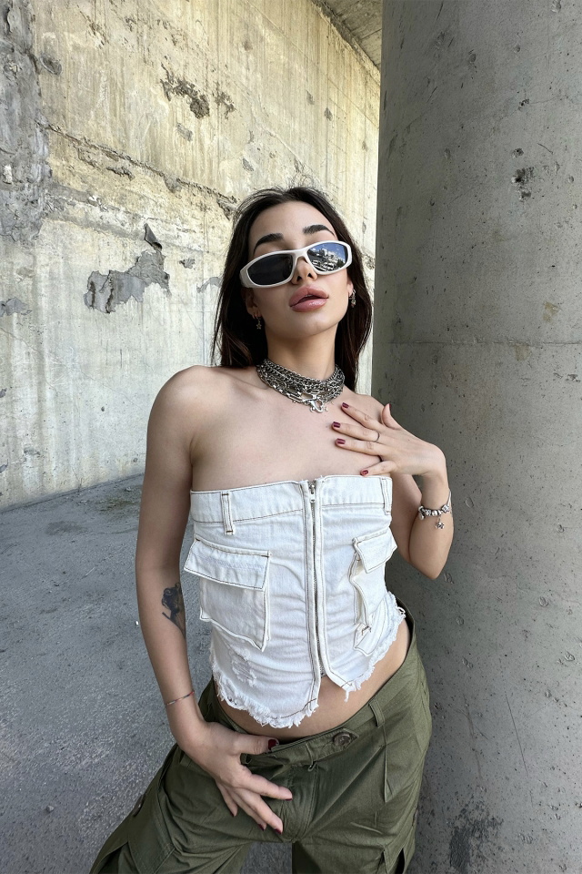 Fermuar Detay Cepli Jean Crop Top